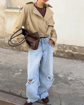 LIZAKOSHT  -  Autumn New Cropped Trench Jacket Women Streetwear Double Breasted Long Sleeve Casual Short Top Female Fashion Coat Outfits 2025